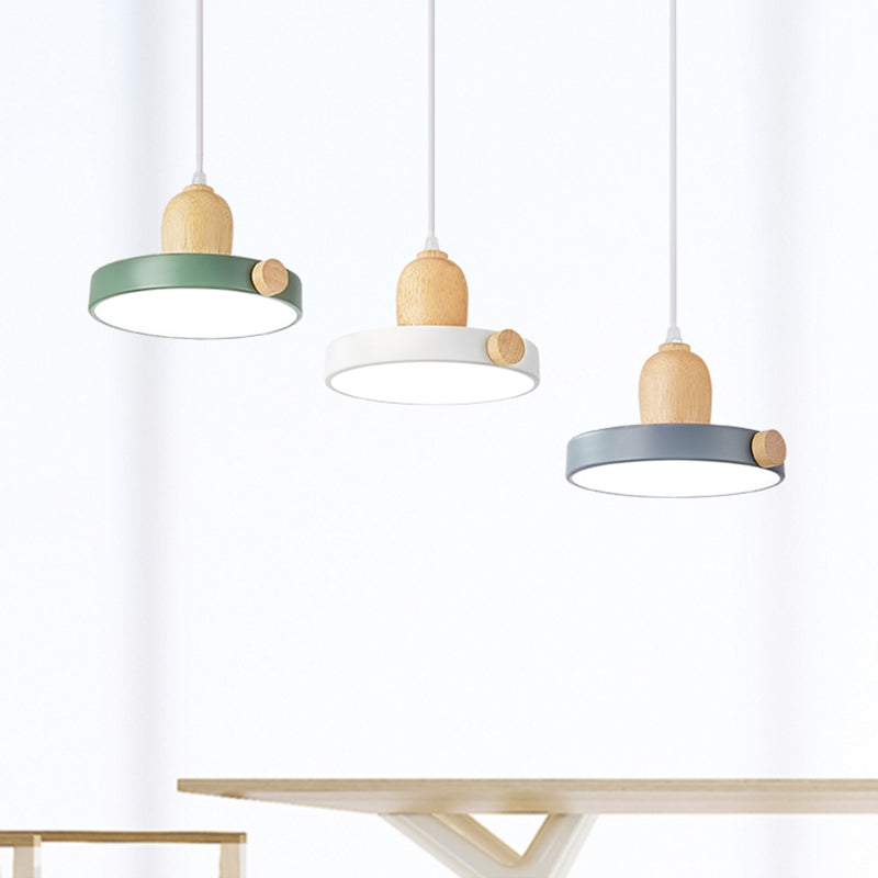 Nordic Pot Lid Led Pendant Lamp: Acrylic 3-Head Ceiling Light For Dining Room In White/Wood