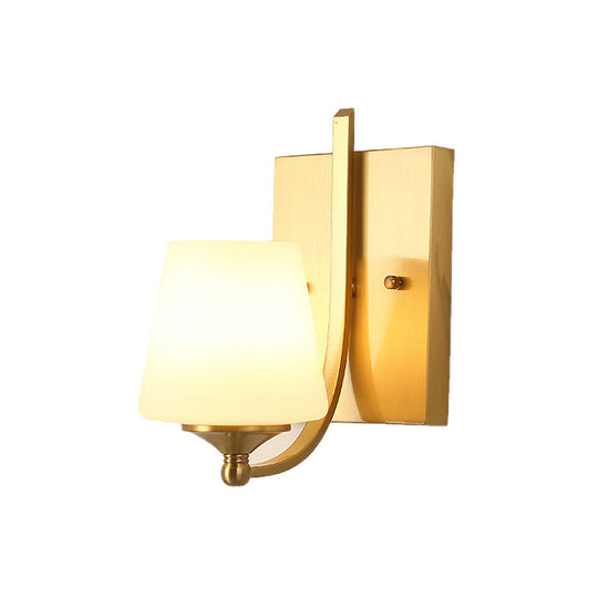 Frosted Glass Brass Sconce: Modern 1-Light Wall Mounted Light For Foyer With Swooping Arm