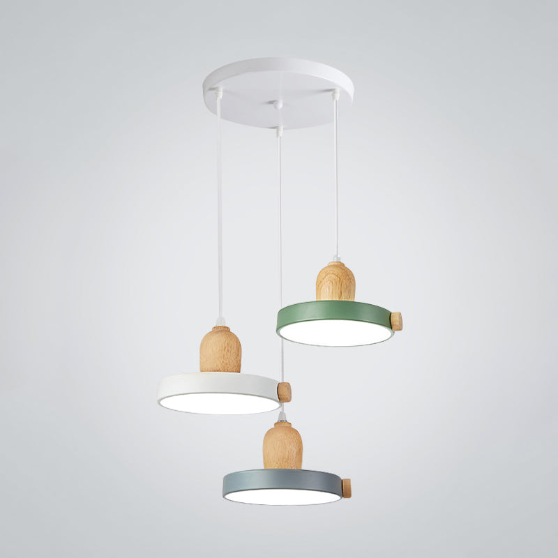 Nordic Pot Lid Led Pendant Lamp: Acrylic 3-Head Ceiling Light For Dining Room In White/Wood