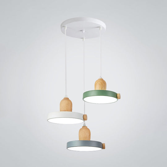 Nordic Pot Lid Led Pendant Lamp: Acrylic 3-Head Ceiling Light For Dining Room In White/Wood White /