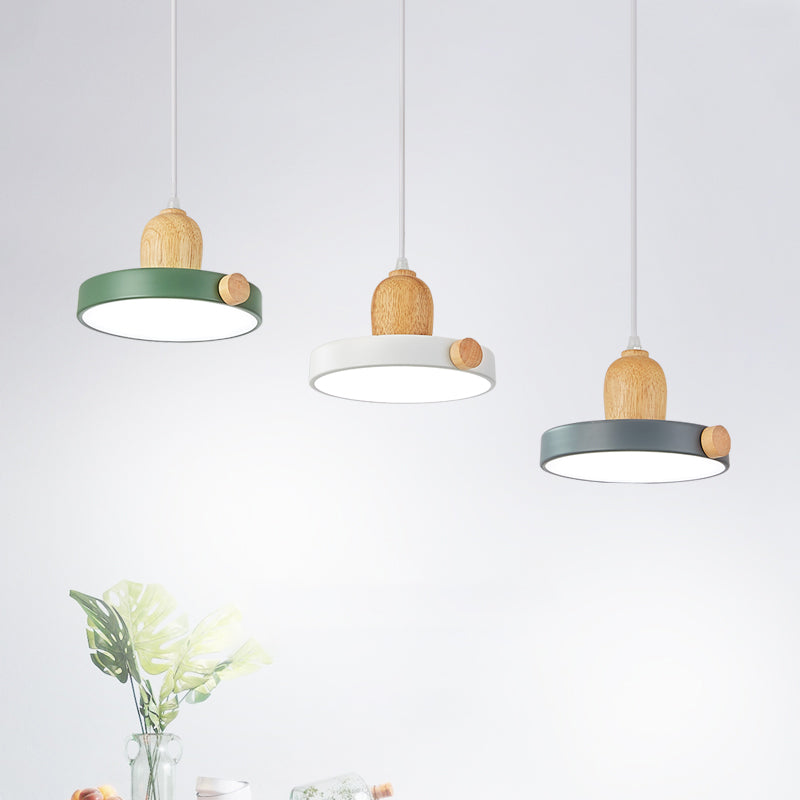 Nordic Pot Lid Led Pendant Lamp: Acrylic 3-Head Ceiling Light For Dining Room In White/Wood