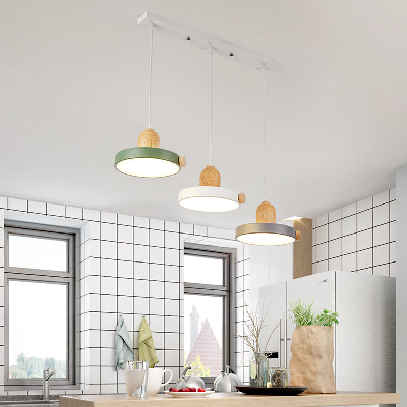 Nordic Pot Lid Led Pendant Lamp: Acrylic 3-Head Ceiling Light For Dining Room In White/Wood