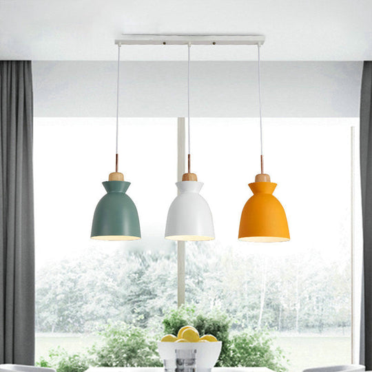 Macaron Metal Pendant Light With 3 Lights For Dining Room Ceiling In White