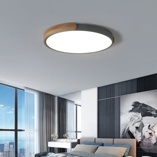 Grey LED Ceiling Light with Simplicity Acrylic Flush Mount and Wood Accents