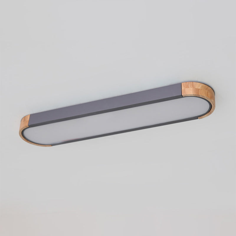 Minimalist LED Flush Mount Ceiling Light: Grey Wood Accent, Oblong Shape