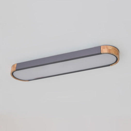 Minimalist Led Flush Mount Ceiling Light: Grey Wood Accent Oblong Shape / 37.5 White