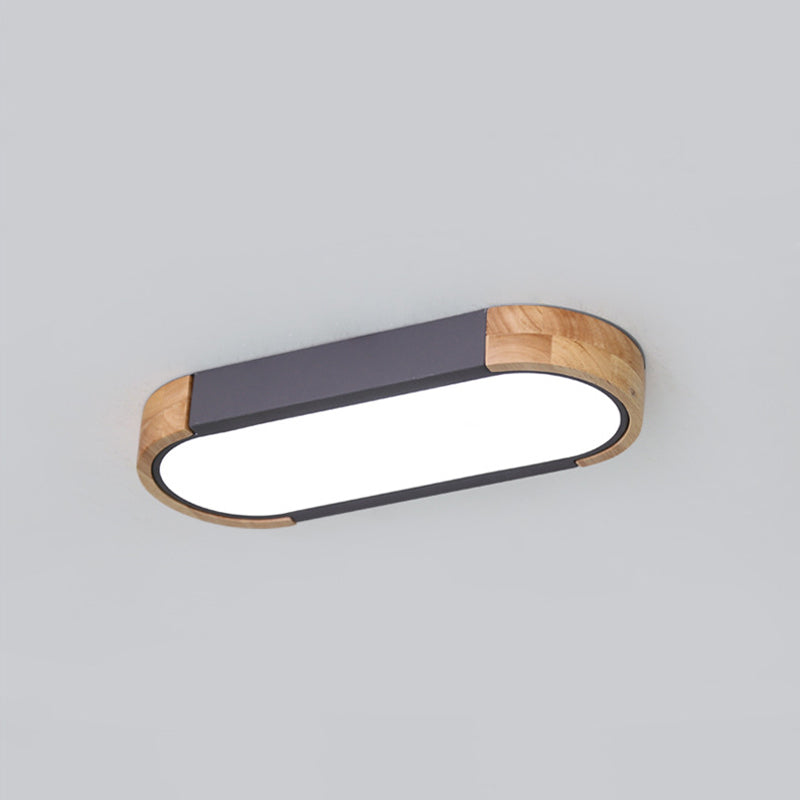 Minimalist LED Flush Mount Ceiling Light: Grey Wood Accent, Oblong Shape