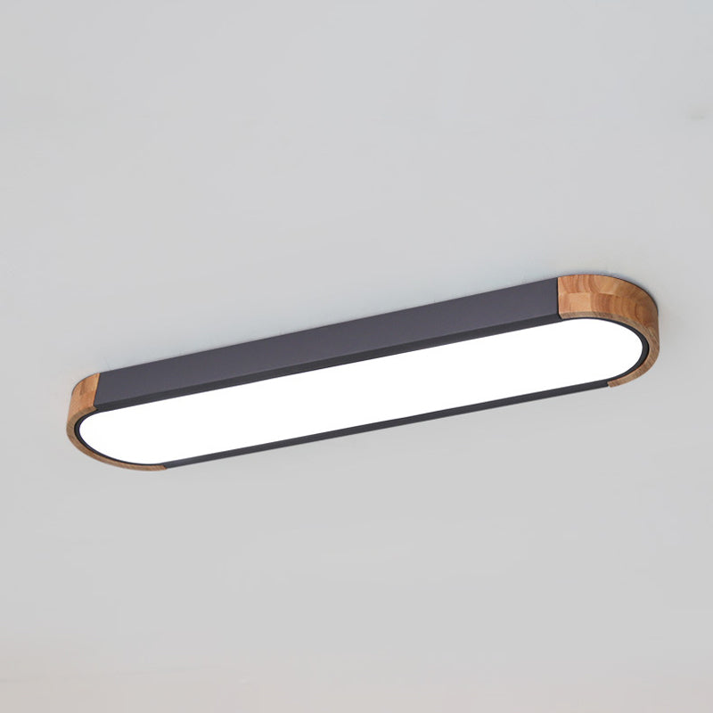 Minimalist LED Flush Mount Ceiling Light: Grey Wood Accent, Oblong Shape