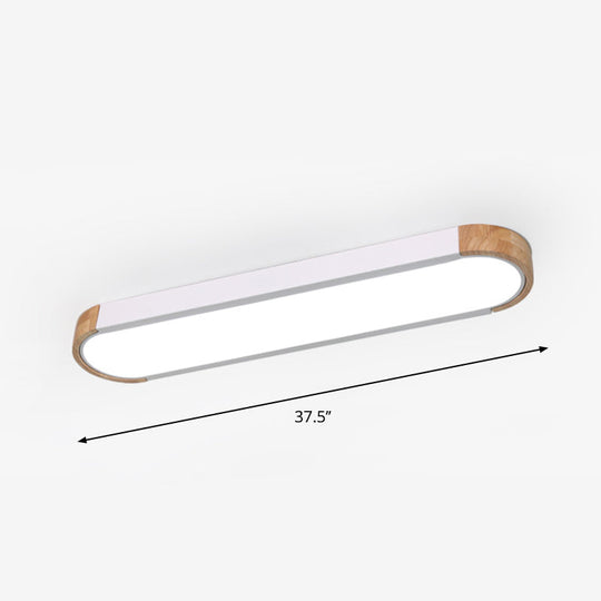 Minimalist LED Flush Mount Ceiling Light: Grey Wood Accent, Oblong Shape