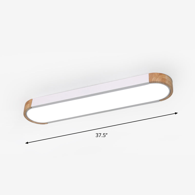 Minimalist Led Flush Mount Ceiling Light: Grey Wood Accent Oblong Shape