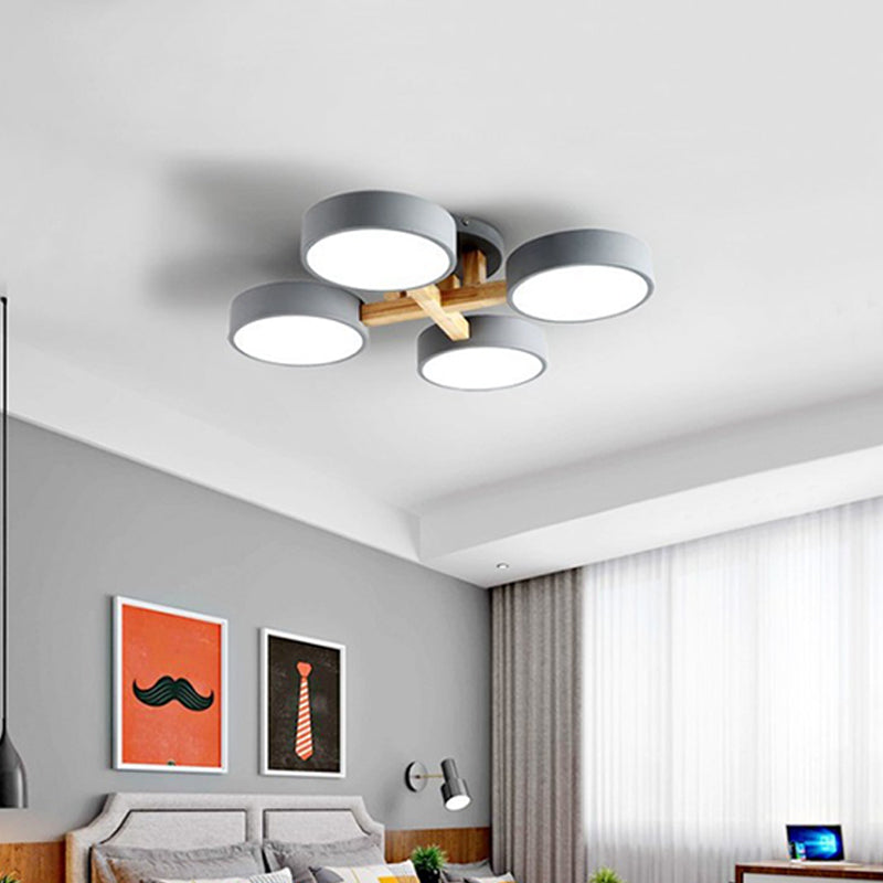 LED Round Semi Flush Ceiling Light - Nordic Metal Bedroom Fixture