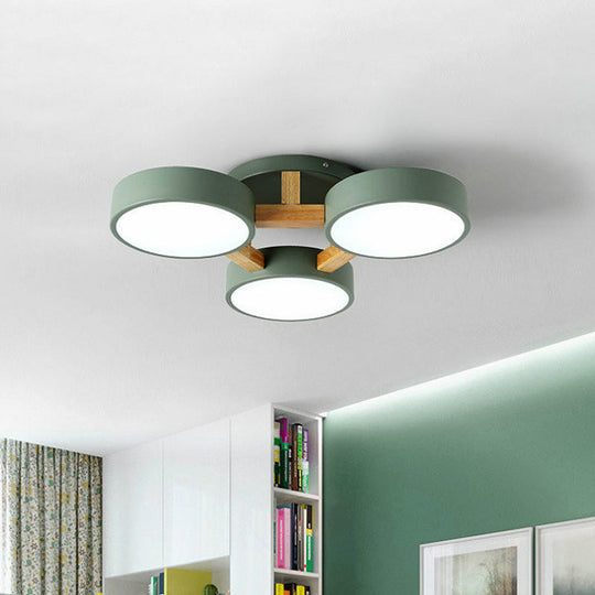 LED Round Semi Flush Ceiling Light - Nordic Metal Bedroom Fixture