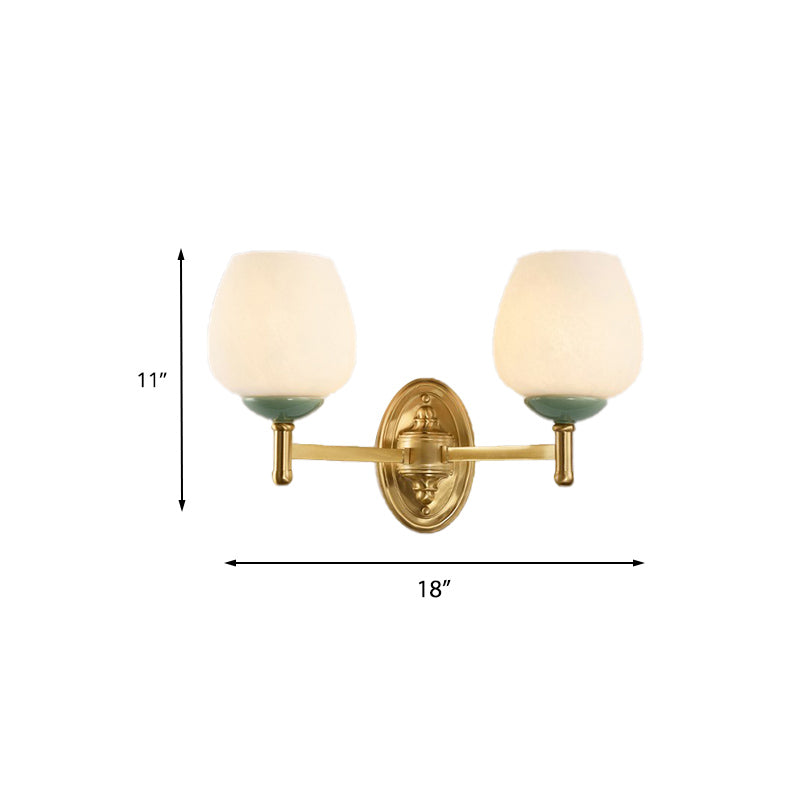 Modern Opal Glass Wall Sconce With Gold Porcelain Cap - 1/2-Light Hall Mount Fixture