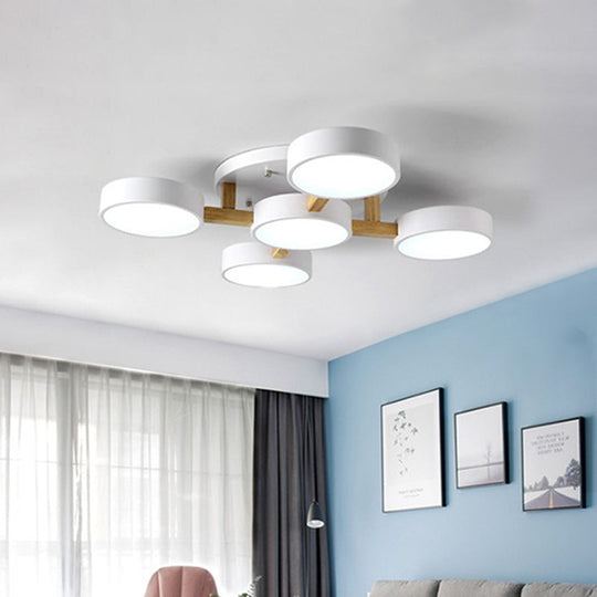 LED Round Semi Flush Ceiling Light - Nordic Metal Bedroom Fixture