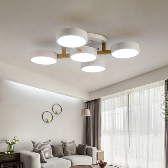 LED Round Semi Flush Ceiling Light - Nordic Metal Bedroom Fixture