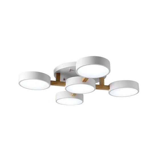 LED Round Semi Flush Ceiling Light - Nordic Metal Bedroom Fixture