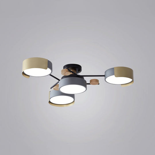 Grey Round Dining Room LED Ceiling Fixture with Acrylic Semi Flush Mount