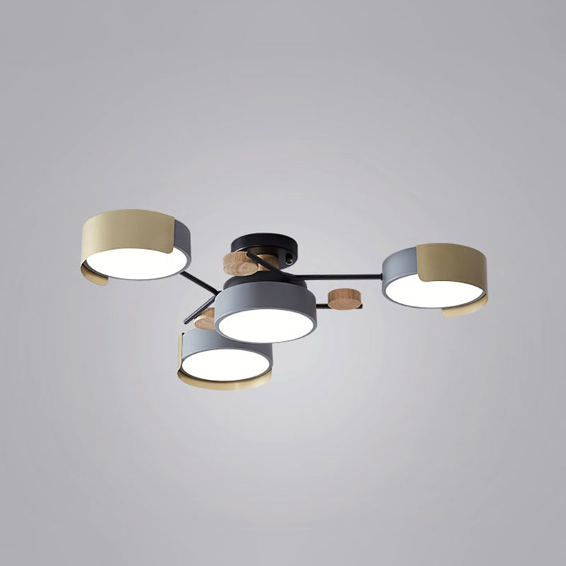 Grey Round Dining Room Led Ceiling Fixture With Acrylic Semi Flush Mount