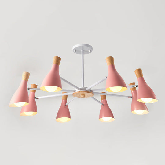 Iron Bias-Cut Bottle Chandelier - Macaron Style Pendant Light For Living Room 8 / Pink