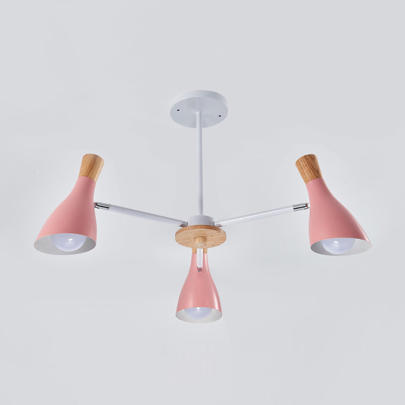 Iron Bias-Cut Bottle Chandelier - Macaron Style Pendant Light For Living Room 3 / Pink