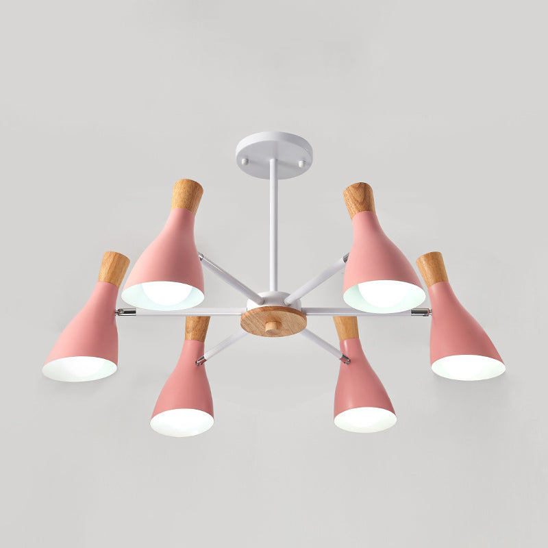 Iron Bias-Cut Bottle Chandelier - Macaron Style Pendant Light For Living Room 6 / Pink