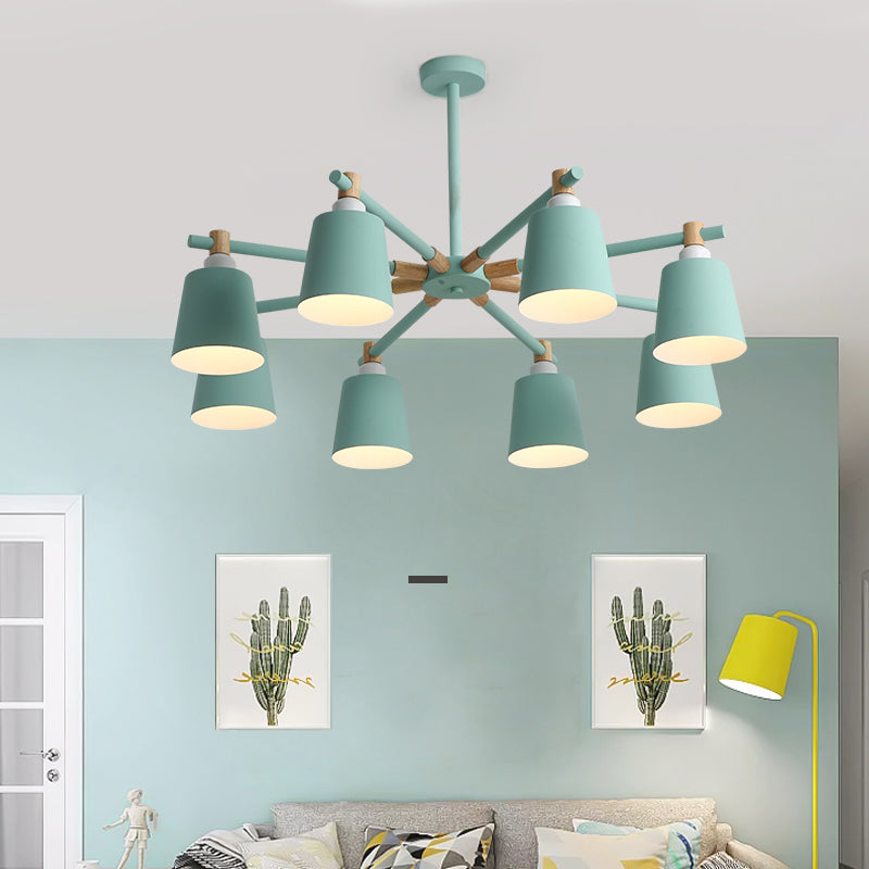 Hanging Nordic Metal Bedroom Chandelier With Wooden Joint - Horn Shade Ceiling Light Fixture