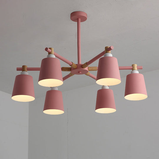 Hanging Nordic Metal Bedroom Chandelier With Wooden Joint - Horn Shade Ceiling Light Fixture