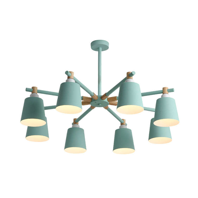 Hanging Nordic Metal Bedroom Chandelier With Wooden Joint - Horn Shade Ceiling Light Fixture