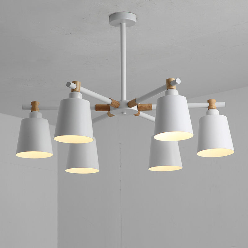 Hanging Nordic Metal Bedroom Chandelier With Wooden Joint - Horn Shade Ceiling Light Fixture