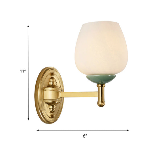 Modern Opal Glass Wall Sconce With Gold Porcelain Cap - 1/2-Light Hall Mount Fixture