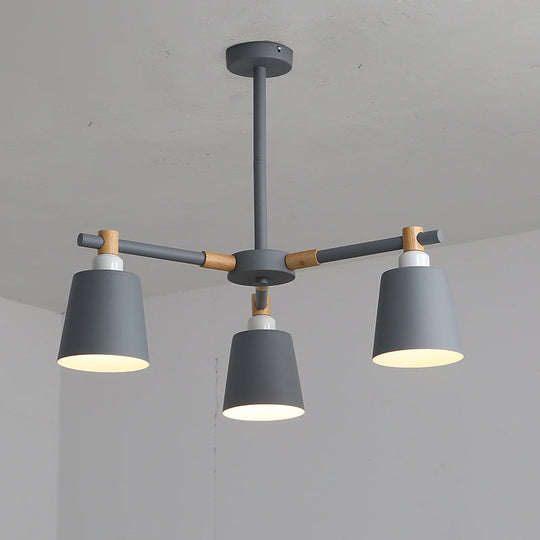 Hanging Nordic Metal Bedroom Chandelier With Wooden Joint - Horn Shade Ceiling Light Fixture