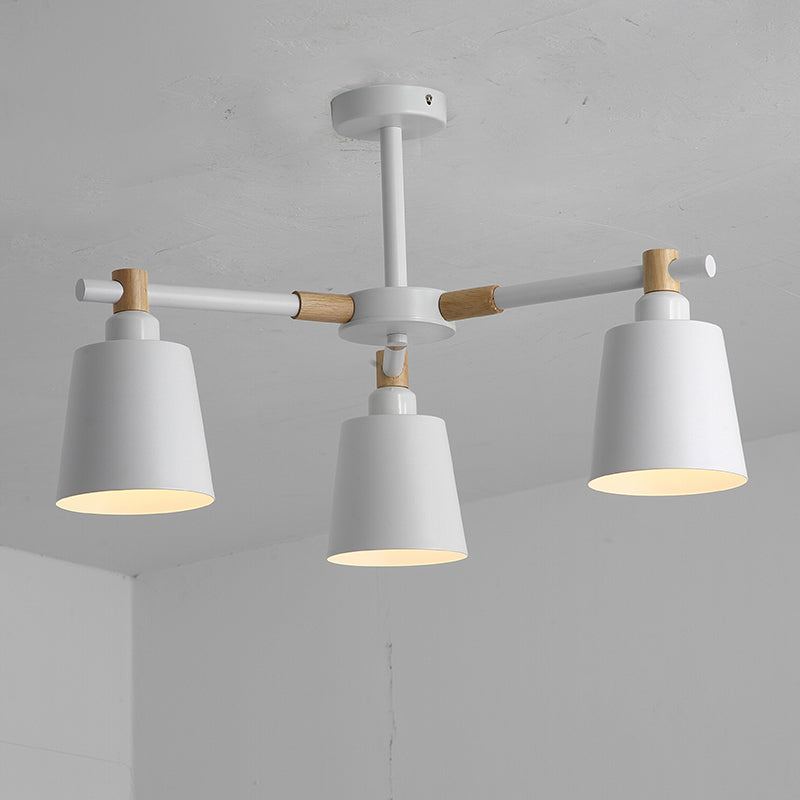 Hanging Nordic Metal Bedroom Chandelier With Wooden Joint - Horn Shade Ceiling Light Fixture