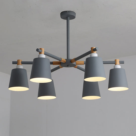 Hanging Nordic Metal Bedroom Chandelier With Wooden Joint - Horn Shade Ceiling Light Fixture