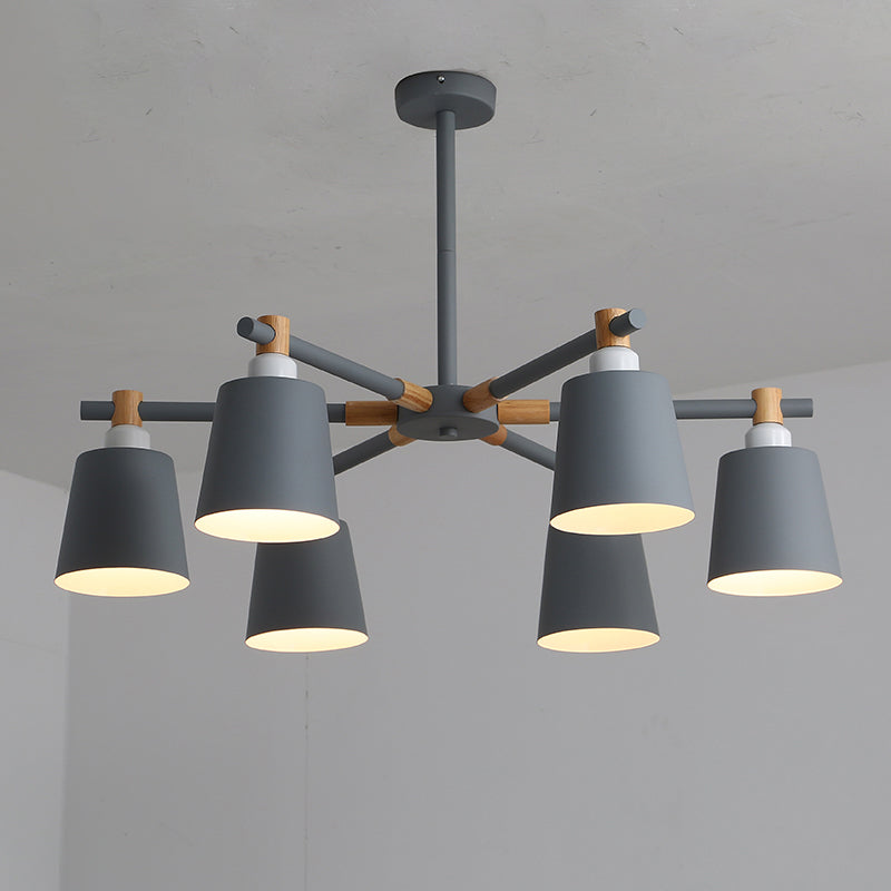 Hanging Nordic Metal Bedroom Chandelier With Wooden Joint - Horn Shade Ceiling Light Fixture 6 /