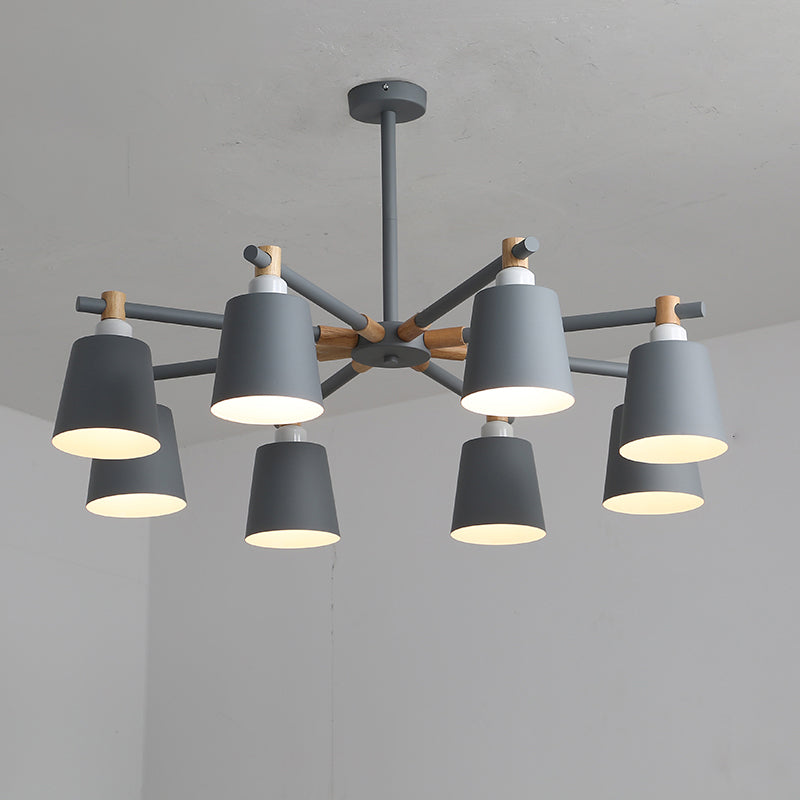 Hanging Nordic Metal Bedroom Chandelier With Wooden Joint - Horn Shade Ceiling Light Fixture