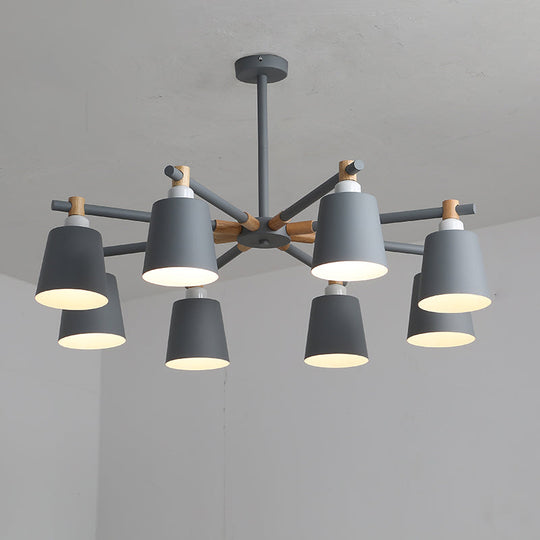 Hanging Nordic Metal Bedroom Chandelier With Wooden Joint - Horn Shade Ceiling Light Fixture