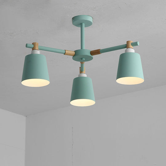 Hanging Nordic Metal Bedroom Chandelier With Wooden Joint - Horn Shade Ceiling Light Fixture 3 /