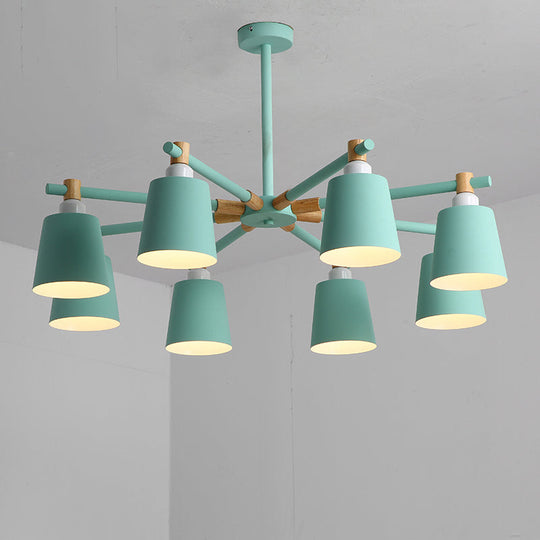 Hanging Nordic Metal Bedroom Chandelier With Wooden Joint - Horn Shade Ceiling Light Fixture