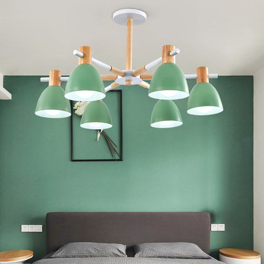 Metal Macaron Style Bell-Shaped Chandelier With Wood Accents: Stylish Ceiling Hang Light For Living