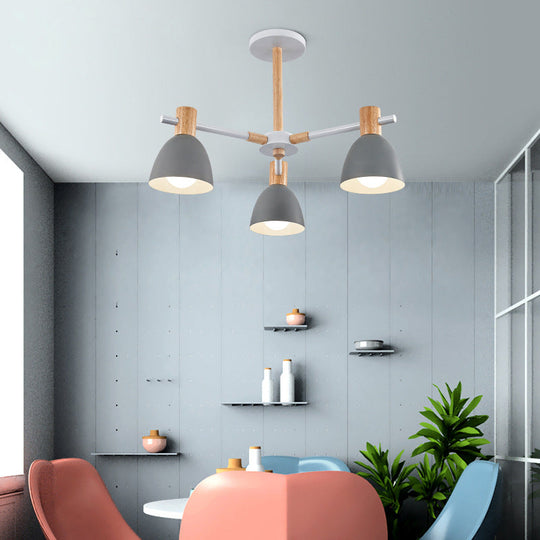 Metal Macaron Style Bell-Shaped Chandelier With Wood Accents: Stylish Ceiling Hang Light For Living