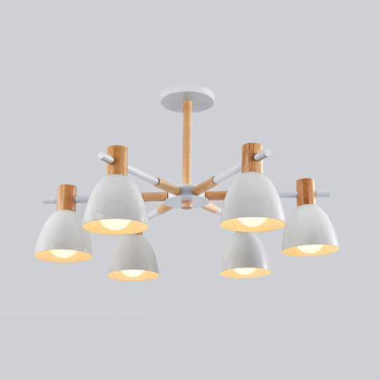 Metal Macaron Style Bell-Shaped Chandelier With Wood Accents: Stylish Ceiling Hang Light For Living