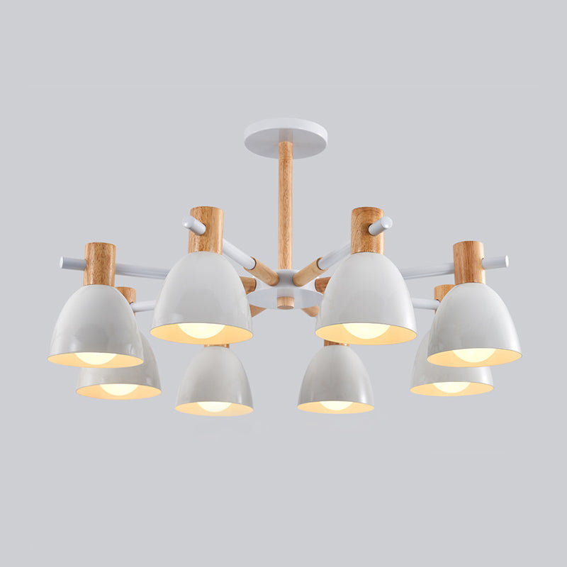 Metal Macaron Style Bell-Shaped Chandelier With Wood Accents: Stylish Ceiling Hang Light For Living