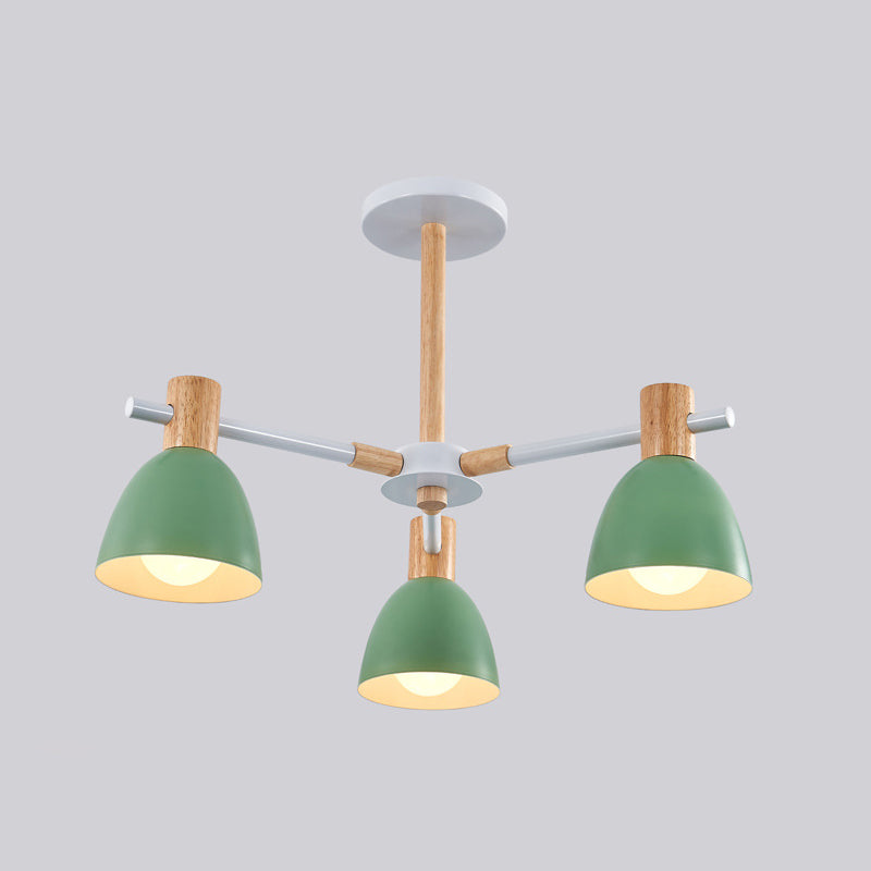 Metal Macaron Style Bell-Shaped Chandelier With Wood Accents: Stylish Ceiling Hang Light For Living