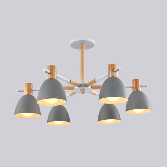 Metal Macaron Style Bell-Shaped Chandelier With Wood Accents: Stylish Ceiling Hang Light For Living