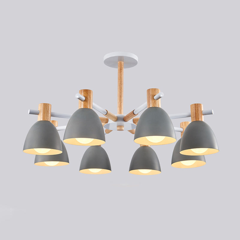 Metal Macaron Style Bell-Shaped Chandelier With Wood Accents: Stylish Ceiling Hang Light For Living