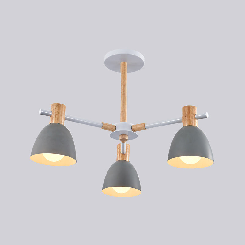 Metal Macaron Style Bell-Shaped Chandelier With Wood Accents: Stylish Ceiling Hang Light For Living