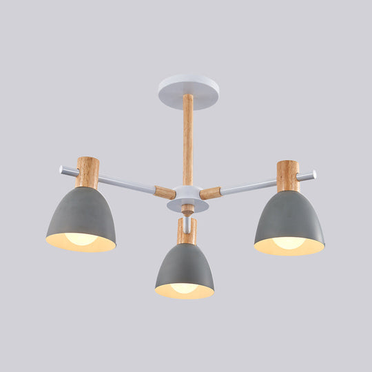 Metal Macaron Style Bell-Shaped Chandelier With Wood Accents: Stylish Ceiling Hang Light For Living