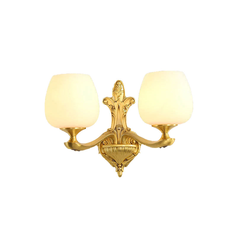 Ivory Glass Conical Wall Mounted Lamp Vintage Bedroom Lighting Fixture With Gold Accents