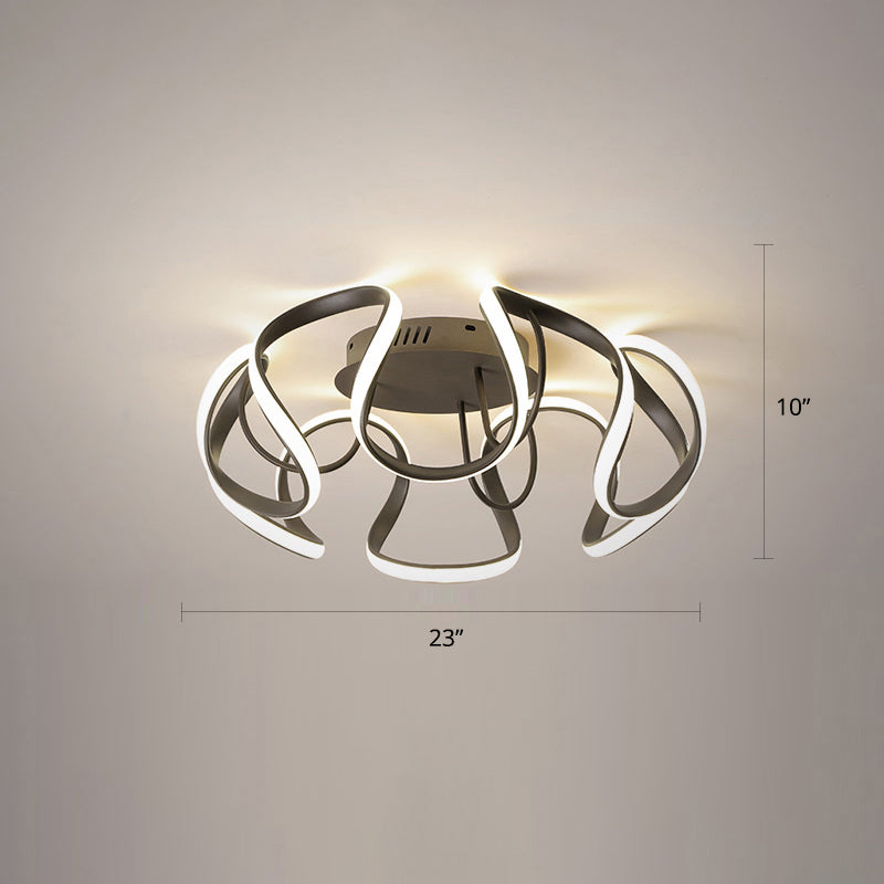 Modern Led Semi Flush Mount Ceiling Light With Seamless Curves - Ideal For Bedrooms Black / Warm