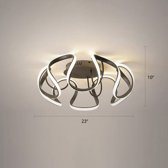 Modern Led Semi Flush Mount Ceiling Light With Seamless Curves - Ideal For Bedrooms Black / Warm